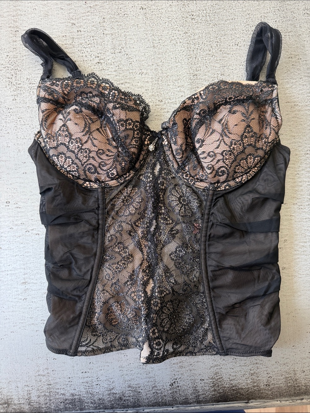 Victoria's Secret Black Lace Bustier with Nude Underlay